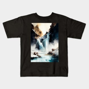 Aqua Serenity: Watercolor Waterfall Kids T-Shirt